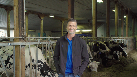 Bill Vanderkooi at EcoDairy in Abbotsford, BC with dairy cows eating HydroGreen sprouted grains